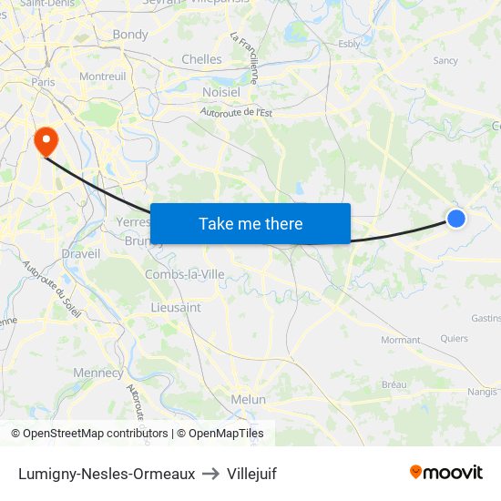 Lumigny-Nesles-Ormeaux to Villejuif map