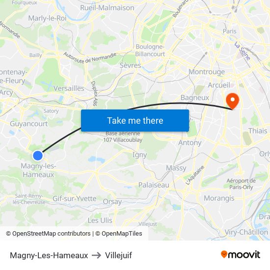 Magny-Les-Hameaux to Villejuif map