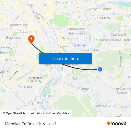 Marolles-En-Brie to Villejuif map
