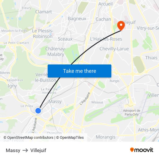 Massy to Villejuif map
