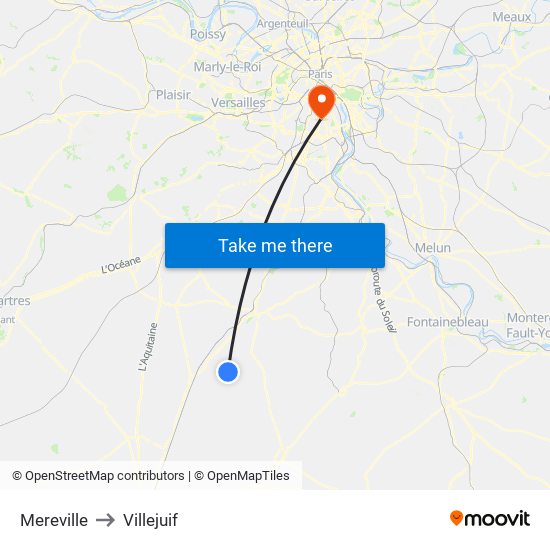 Mereville to Villejuif map