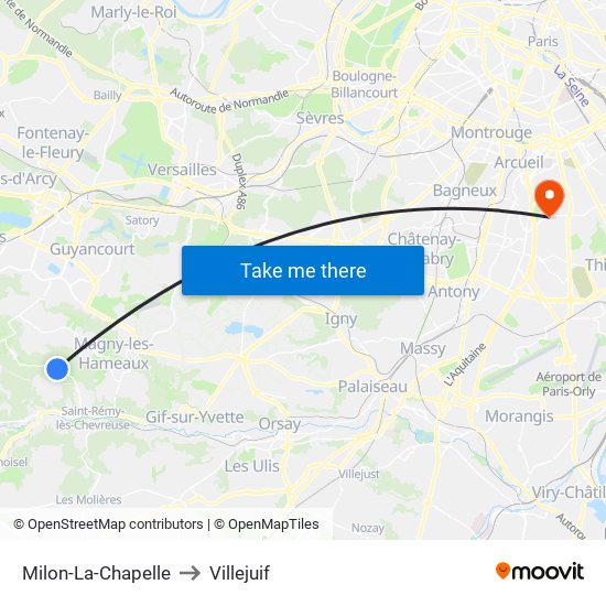 Milon-La-Chapelle to Villejuif map