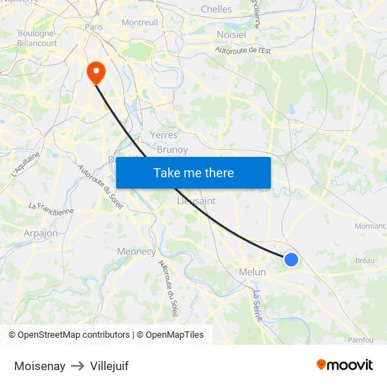 Moisenay to Villejuif map
