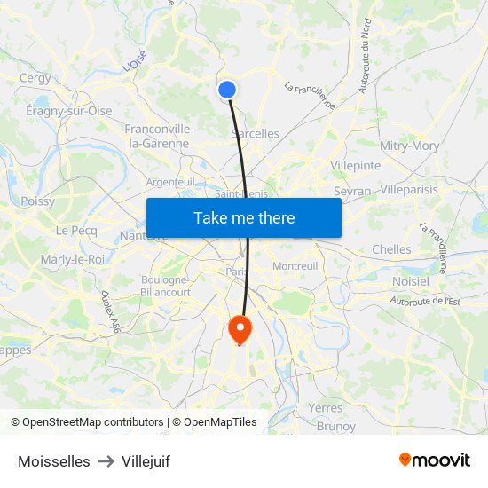 Moisselles to Villejuif map