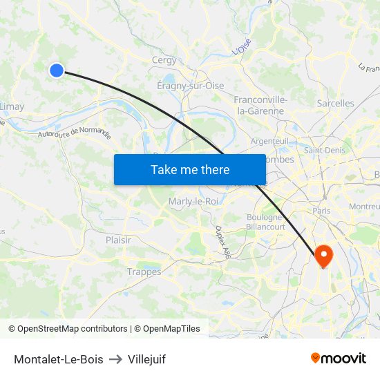 Montalet-Le-Bois to Villejuif map