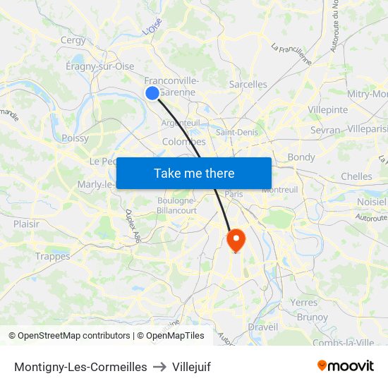 Montigny-Les-Cormeilles to Villejuif map