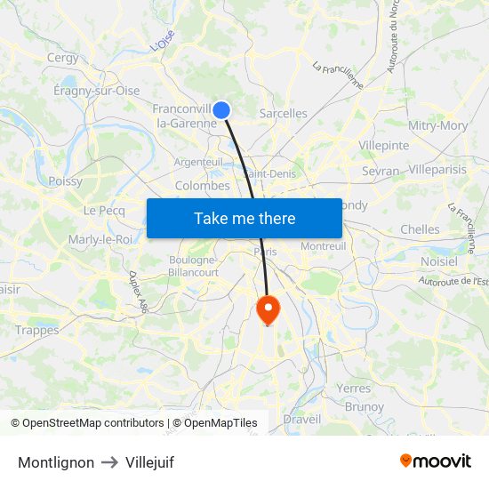 Montlignon to Villejuif map