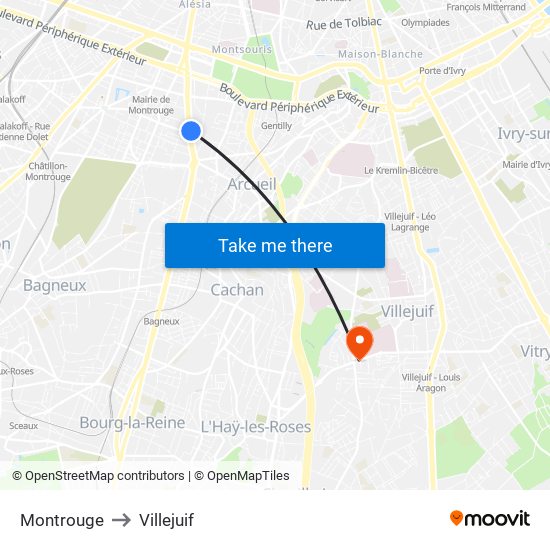 Montrouge to Villejuif map