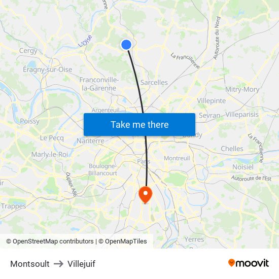 Montsoult to Villejuif map