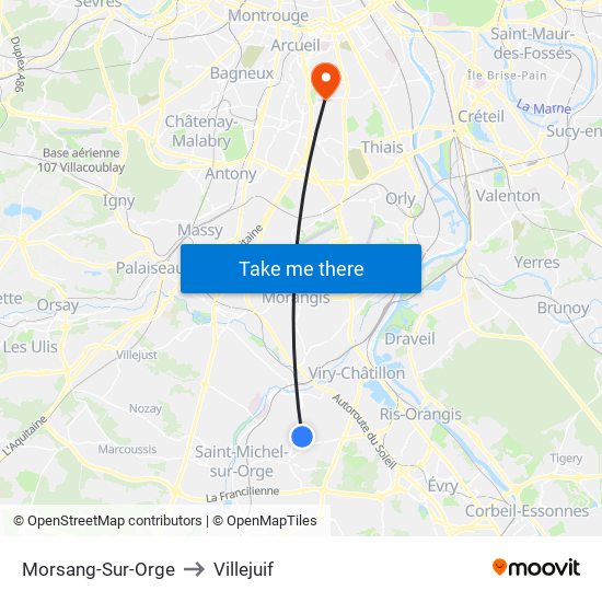 Morsang-Sur-Orge to Villejuif map