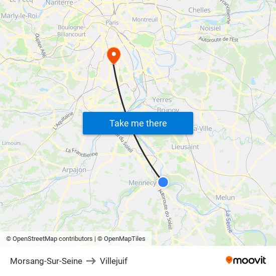 Morsang-Sur-Seine to Villejuif map