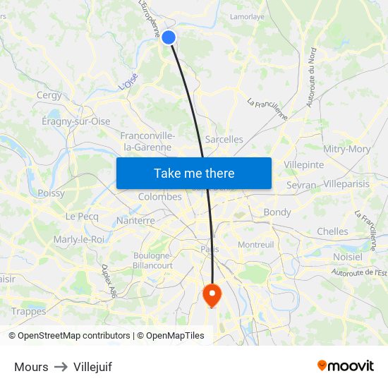 Mours to Villejuif map