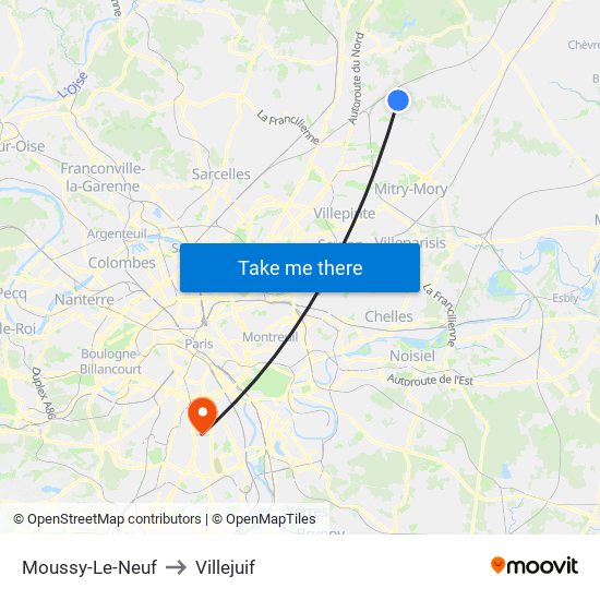Moussy-Le-Neuf to Villejuif map