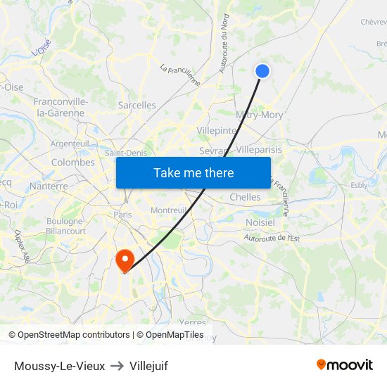 Moussy-Le-Vieux to Villejuif map