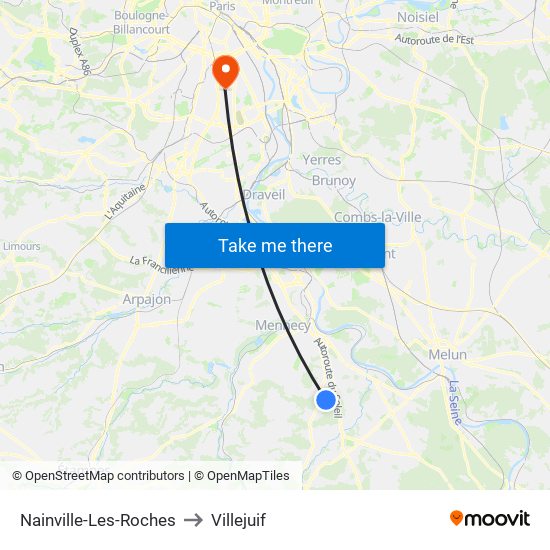 Nainville-Les-Roches to Villejuif map