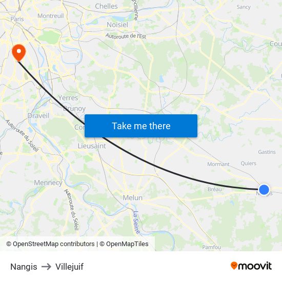 Nangis to Villejuif map