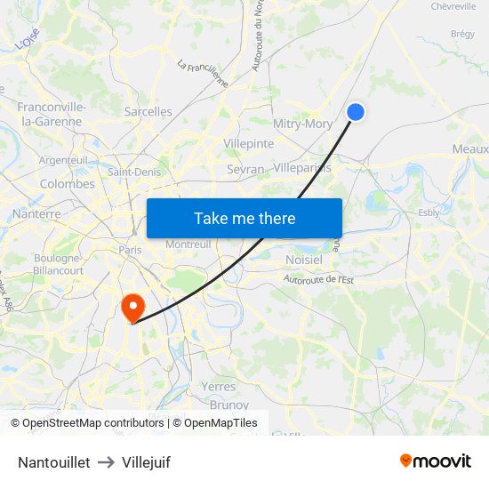 Nantouillet to Villejuif map