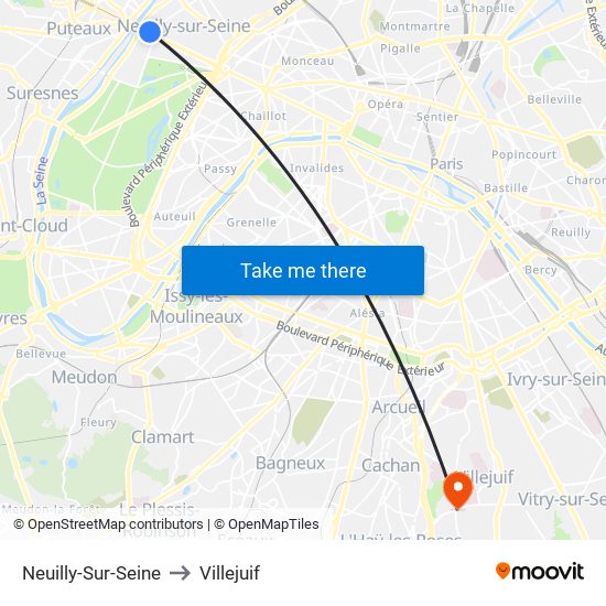 Neuilly-Sur-Seine to Villejuif map