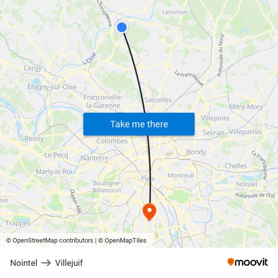Nointel to Villejuif map