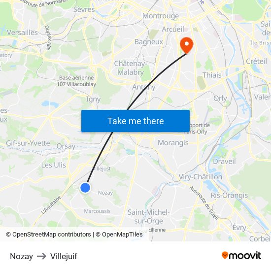 Nozay to Villejuif map