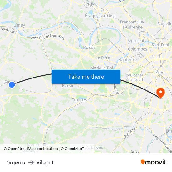 Orgerus to Villejuif map