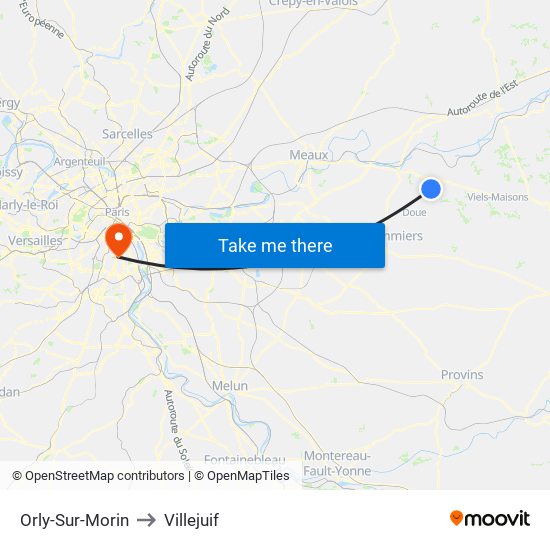 Orly-Sur-Morin to Villejuif map