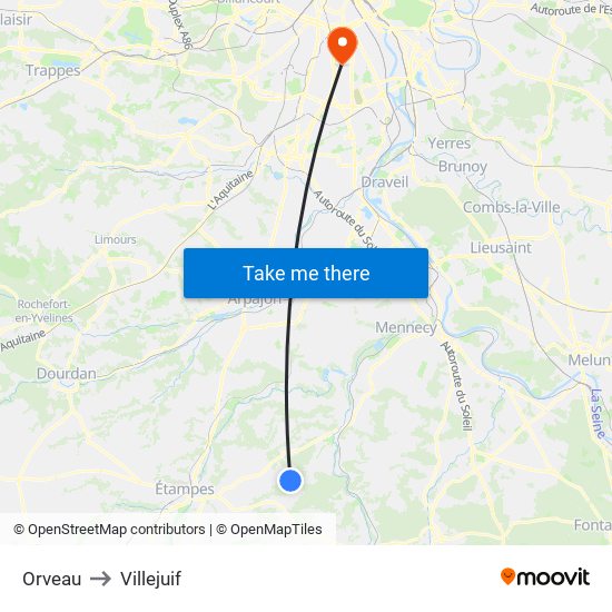 Orveau to Villejuif map