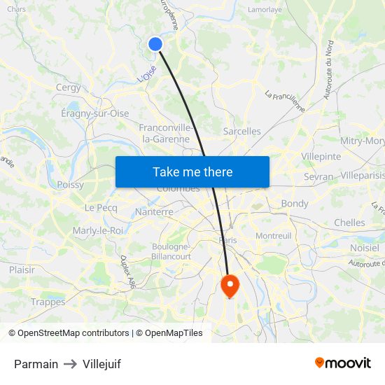 Parmain to Villejuif map