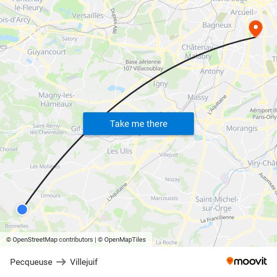 Pecqueuse to Villejuif map