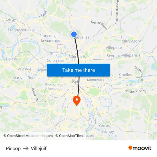 Piscop to Villejuif map