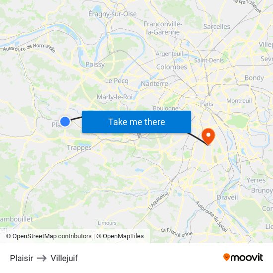 Plaisir to Villejuif map