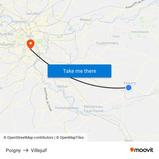Poigny to Villejuif map