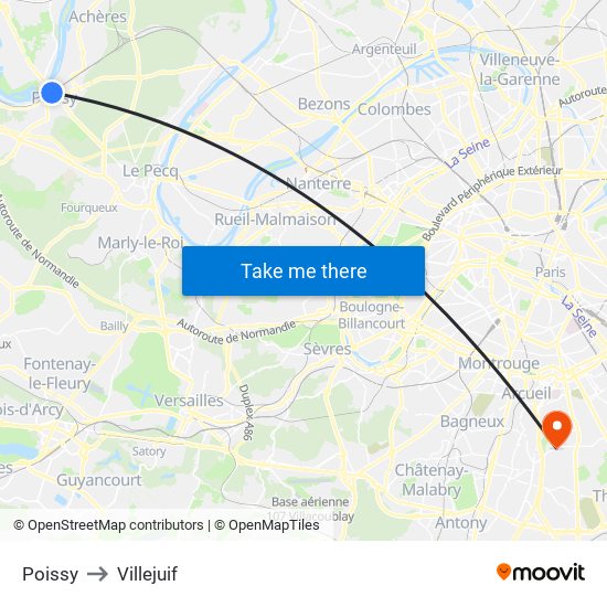 Poissy to Villejuif map