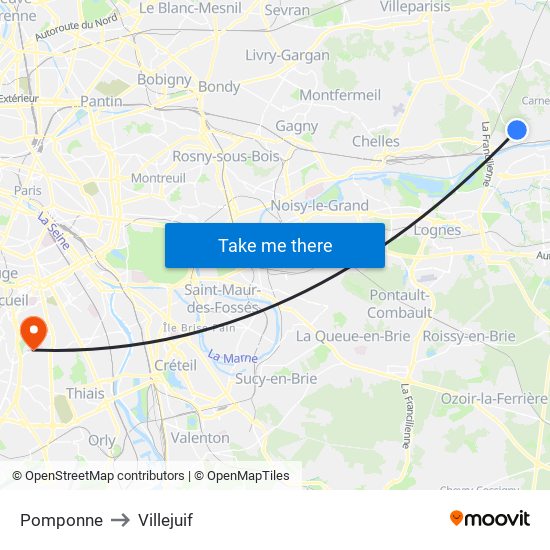 Pomponne to Villejuif map