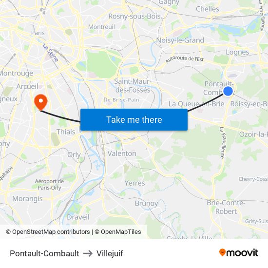 Pontault-Combault to Villejuif map