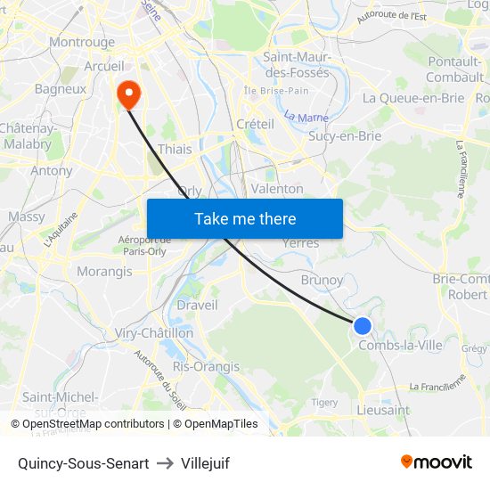Quincy-Sous-Senart to Villejuif map