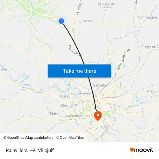 Rainvillers to Villejuif map