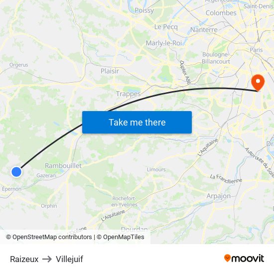 Raizeux to Villejuif map
