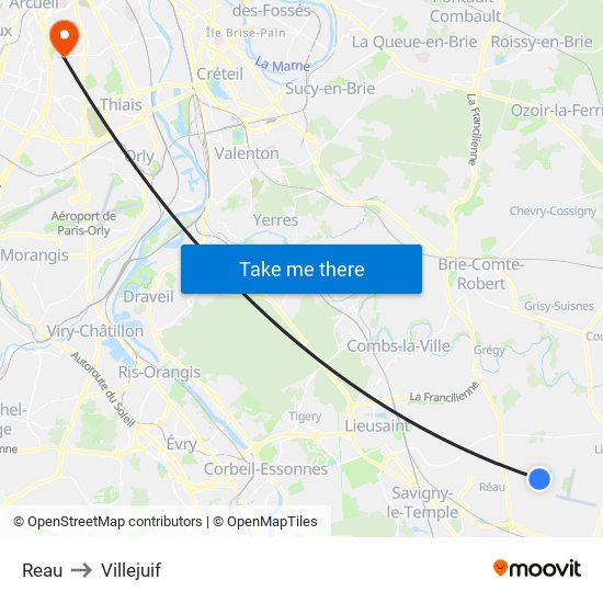 Reau to Villejuif map