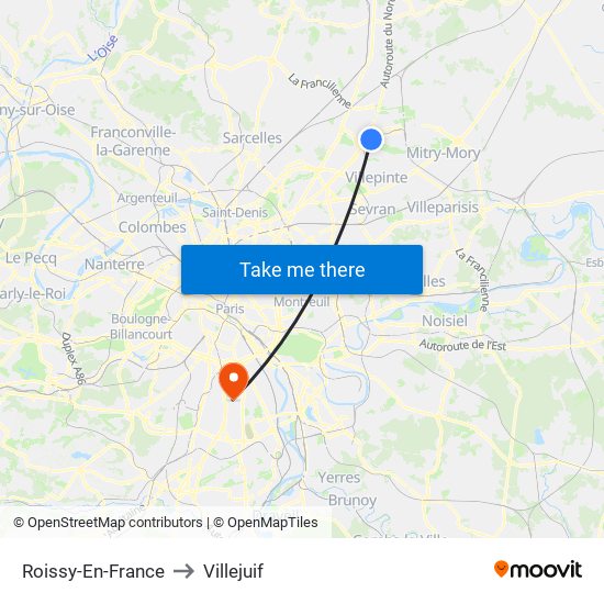Roissy-En-France to Villejuif map