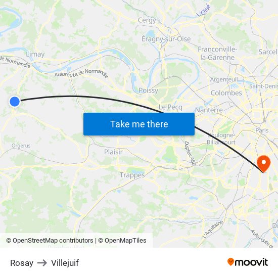 Rosay to Villejuif map