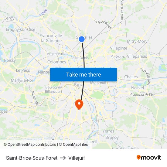 Saint-Brice-Sous-Foret to Villejuif map