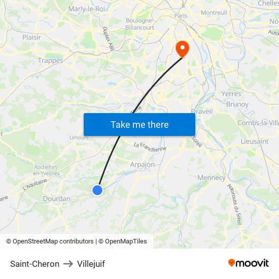 Saint-Cheron to Villejuif map