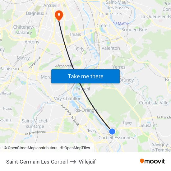 Saint-Germain-Les-Corbeil to Villejuif map