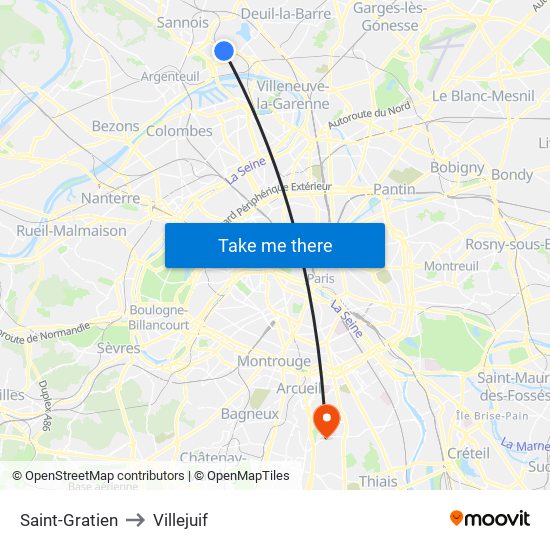 Saint-Gratien to Villejuif map