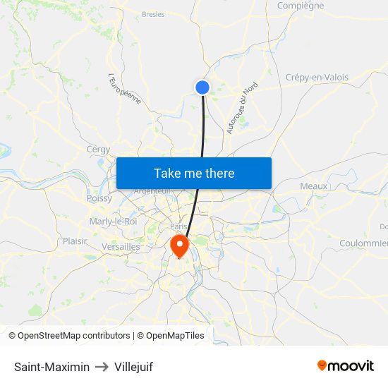 Saint-Maximin to Villejuif map