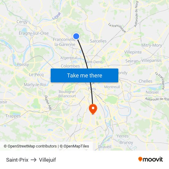 Saint-Prix to Villejuif map