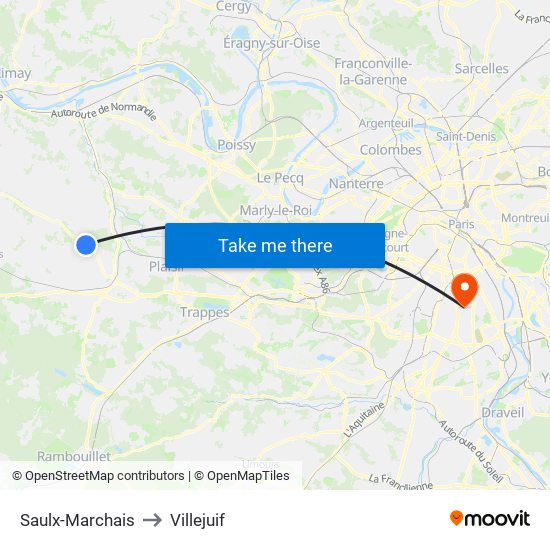 Saulx-Marchais to Villejuif map