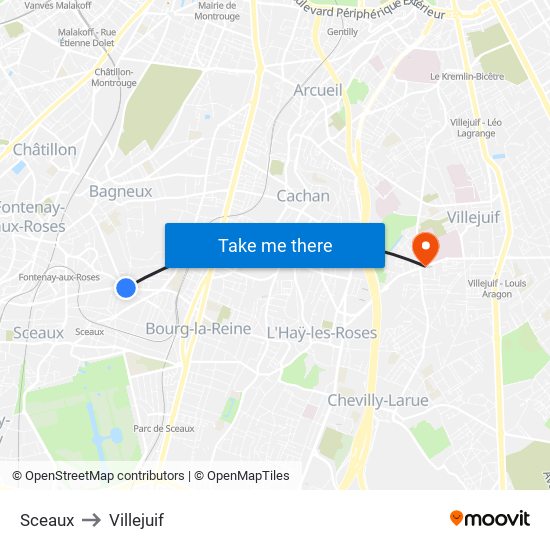 Sceaux to Villejuif map