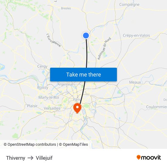 Thiverny to Villejuif map